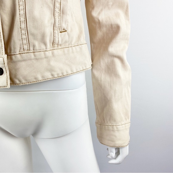Free People Size M Cream Beige Long Sleeve Button Up Denim Jacket - Picture 7 of 10